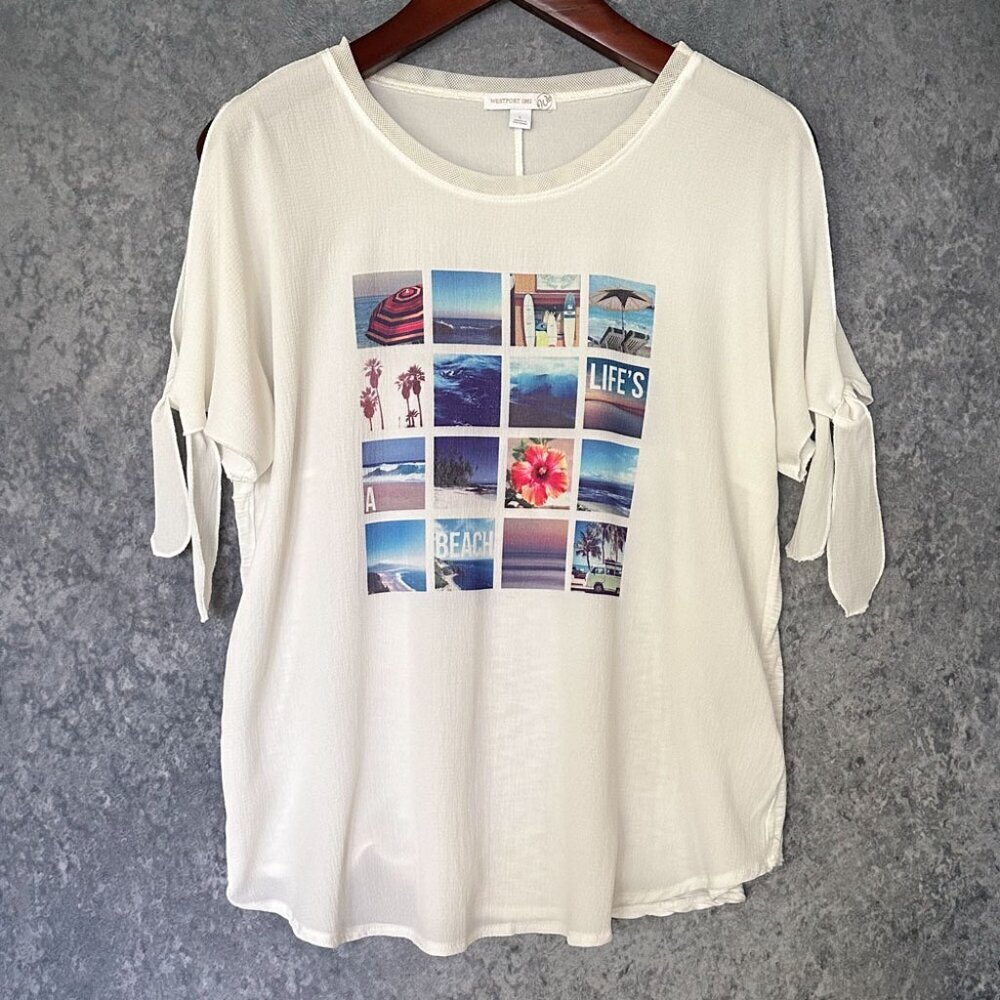 Vintage Westport Gauzy Split-Sleeve Shirt Beach Cover-Up, L, EUC